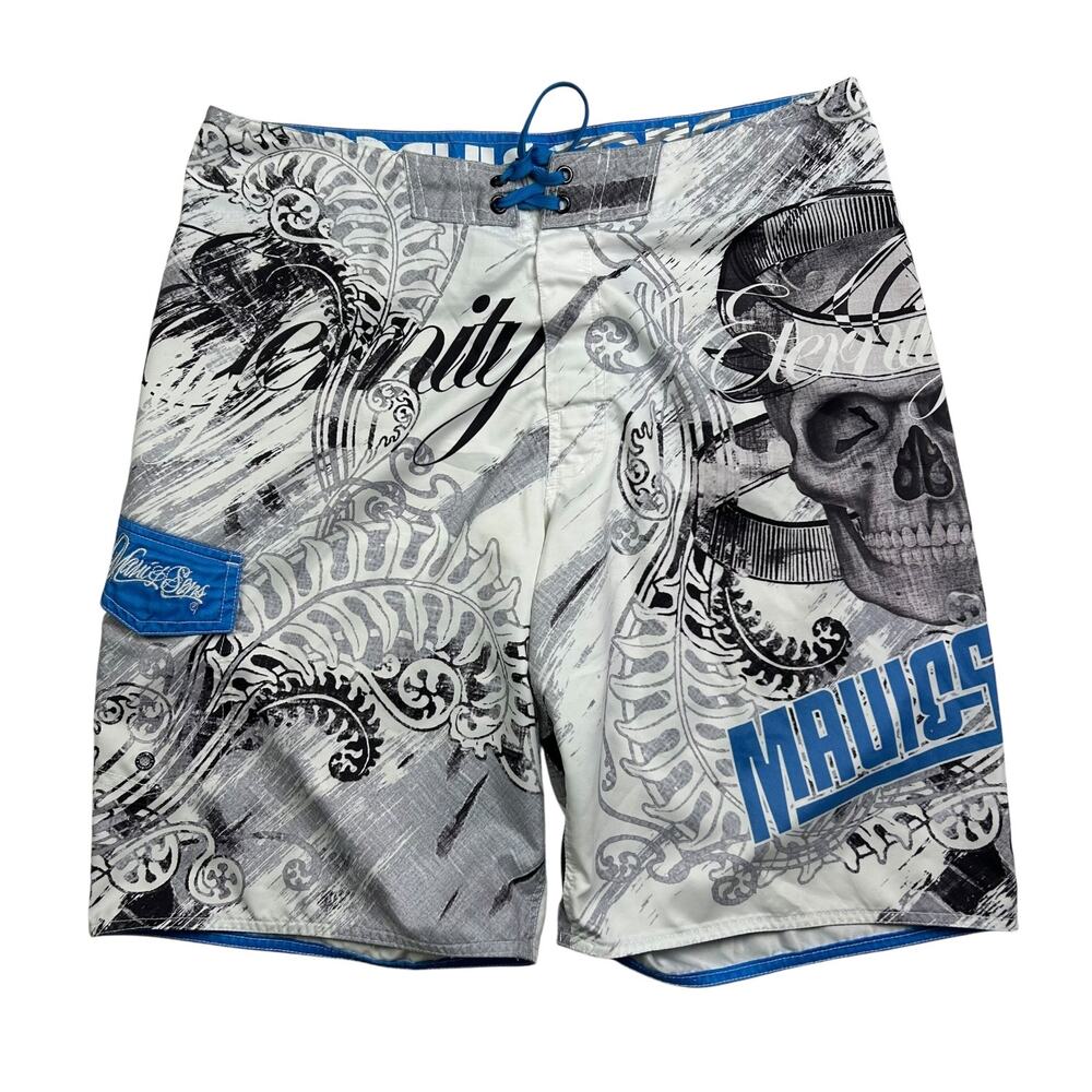 Vintage Y2K Maui & Sons Skull Swim Trunks